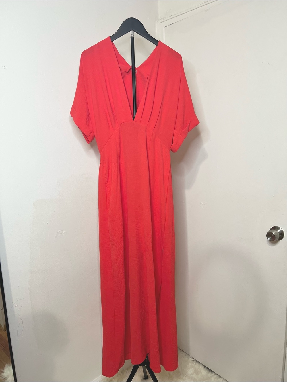 Coral Maxi Dress Deep V Flowy Resort Vacation Summer Dress - Picture 3 of 4